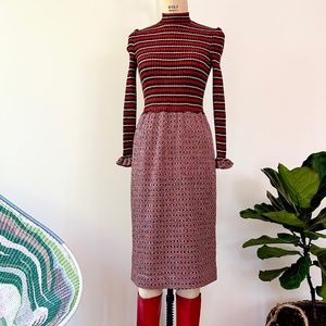 1970's Red & Silver Knit Dress, Size XS